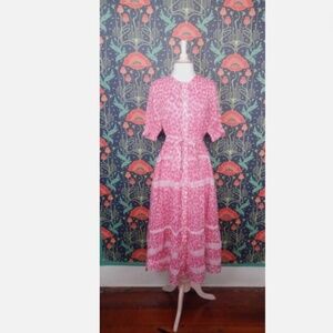 The Shirt Rochelle Behrens Pink Leopard Print Sandra A-Line Midi Dress Nwt S